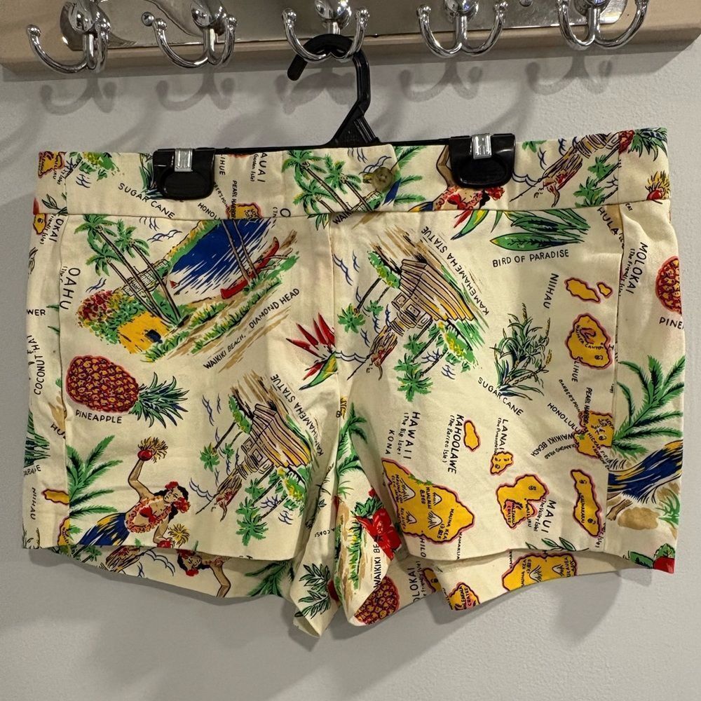 J. Crew Factory Women's Cream Tropical Hawaiian Print Bermuda Shorts